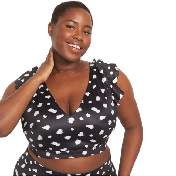 Lane Bryant No-Wire Ruffle Swim Bikini Top Im Giraffe Dot Size 16 - Picture 1 of 5